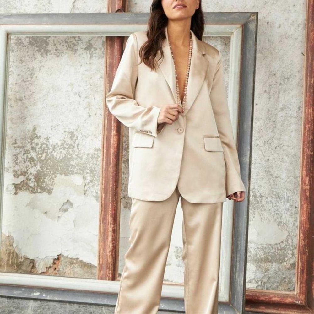 Prune Satin champagne suit